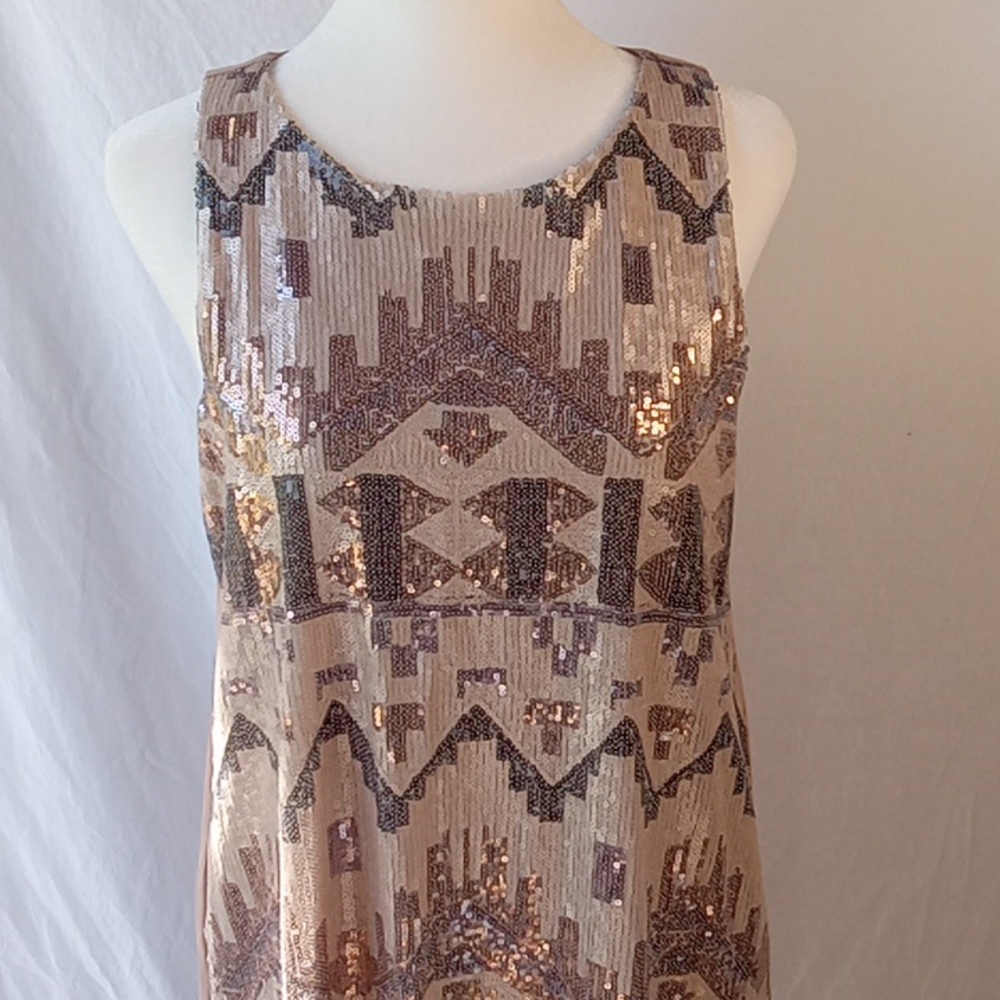 Everly Anthropologie Women's Metallic Sequins Tank Dress Size M Tan Gold